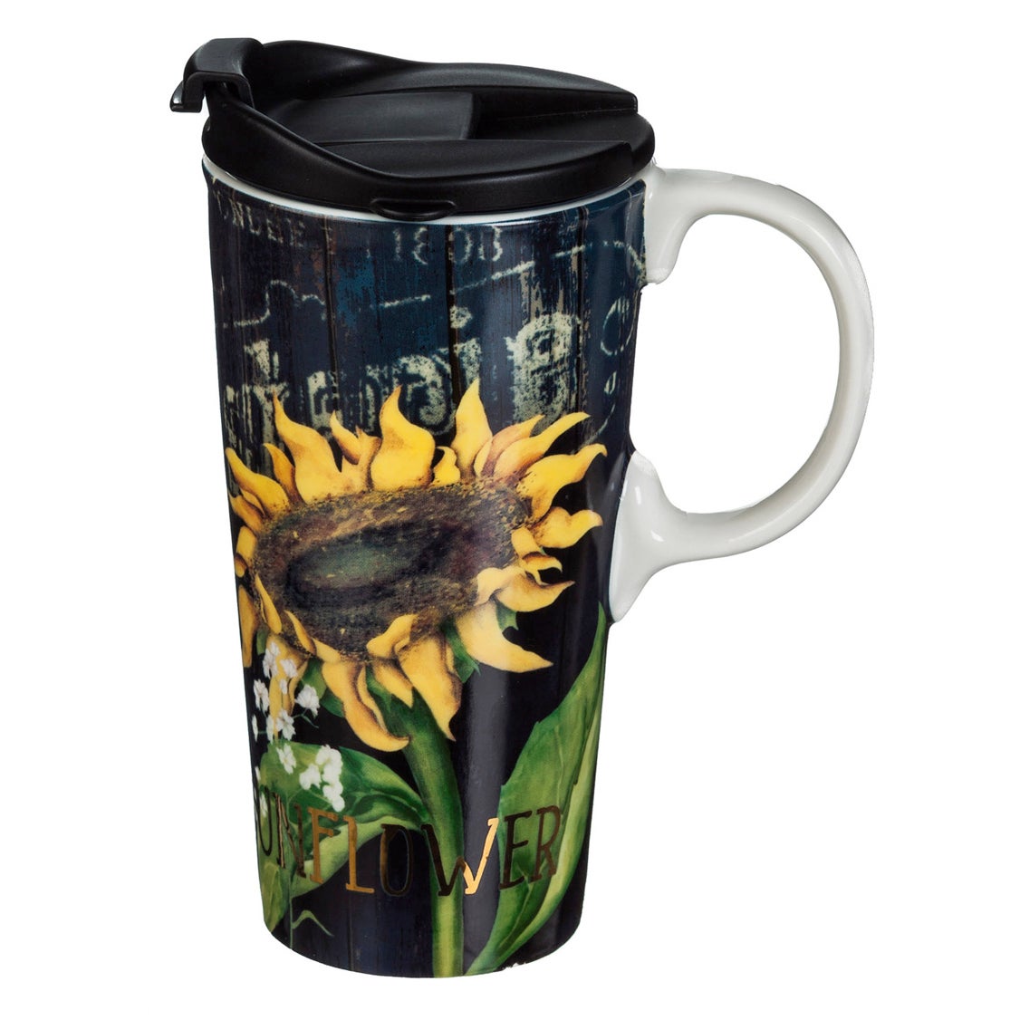 Metallic Sunflower Ceramic 17 oz. Travel Cup With Gift Box