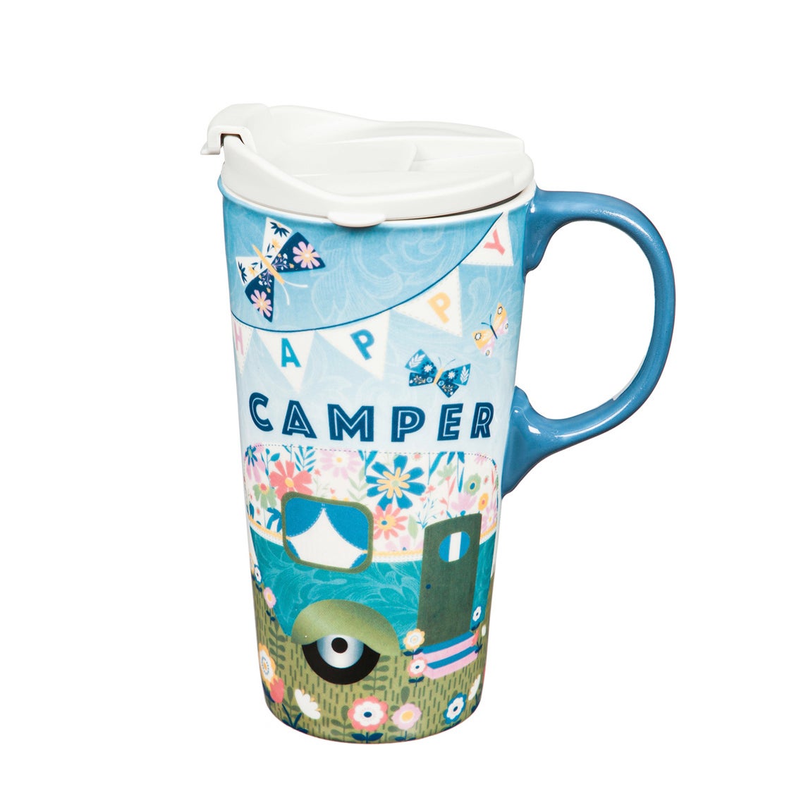 Ceramic Travel Cup, 17 oz., w/ Gift Box, Happy Camper