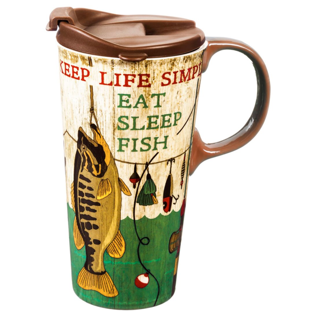 Ceramic Metallic Eat, Sleep, Fish Travel Mug
