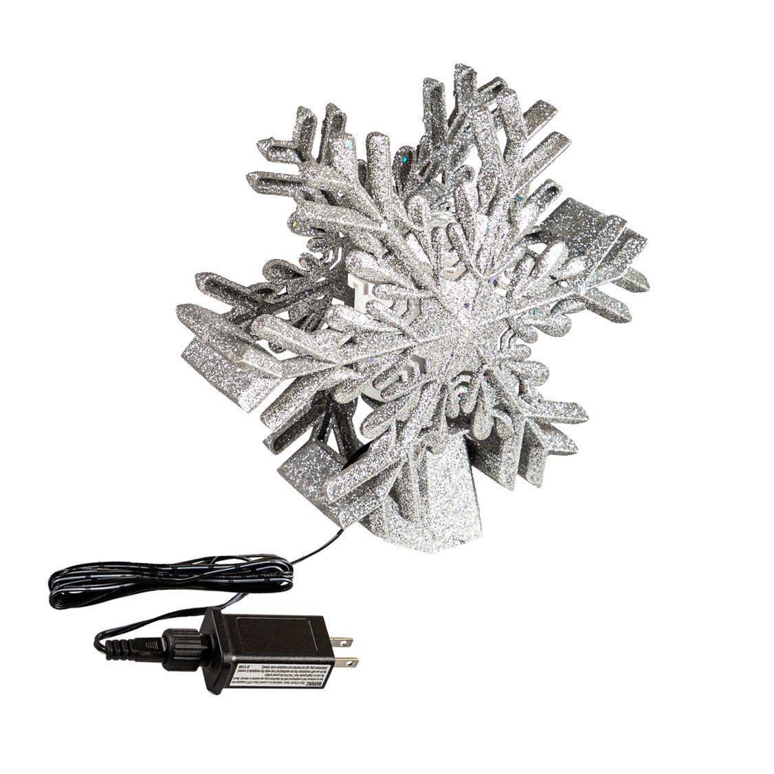 LED Silver Glitter Snowflake Tree Topper with Projected Icons