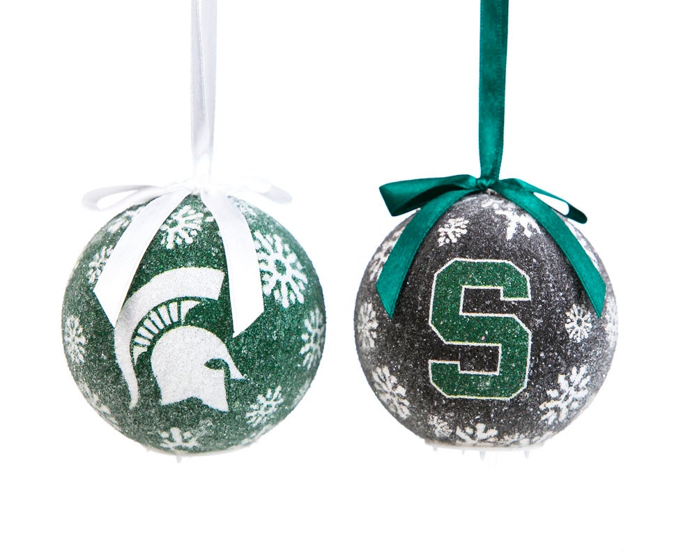 Michigan State University Set of 6 Light Up Ball Christmas Ornaments