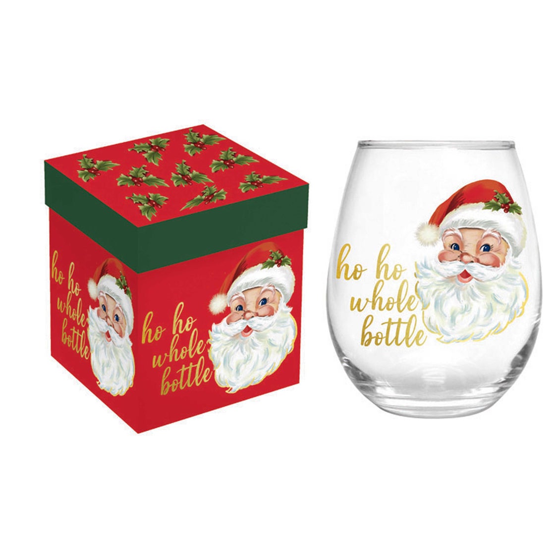 17oz Stemless Glass with Gift Box, Ho Ho Whole Bottle