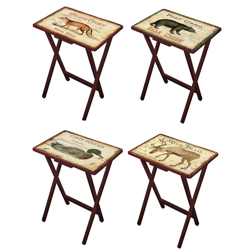 Cape Craftsmen Lodge Postcards TV Trays with Stand, Set of 4