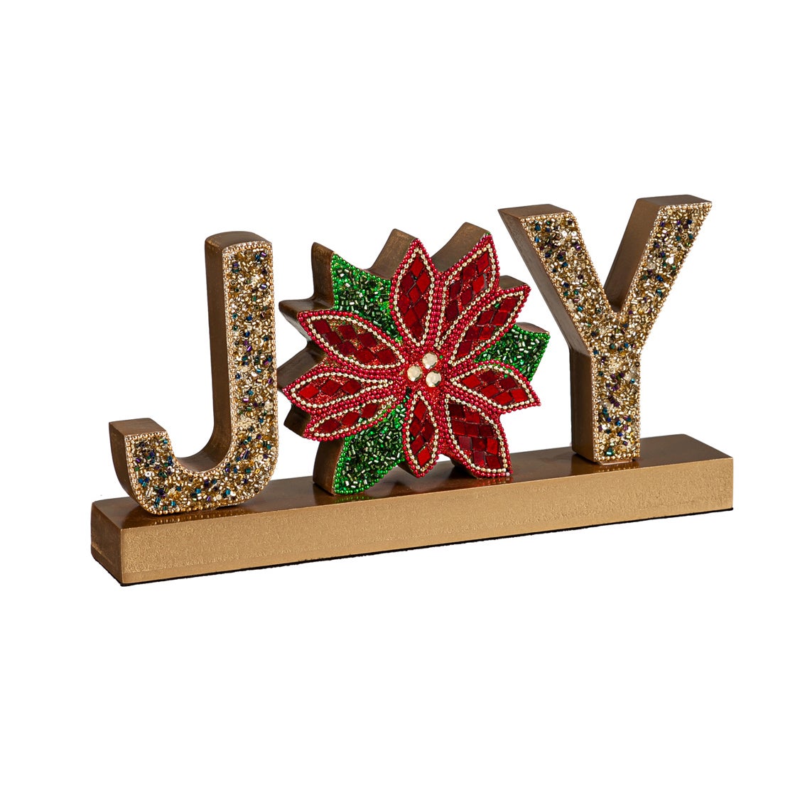 Joy Beaded Poinsettia Christmas Table Décor