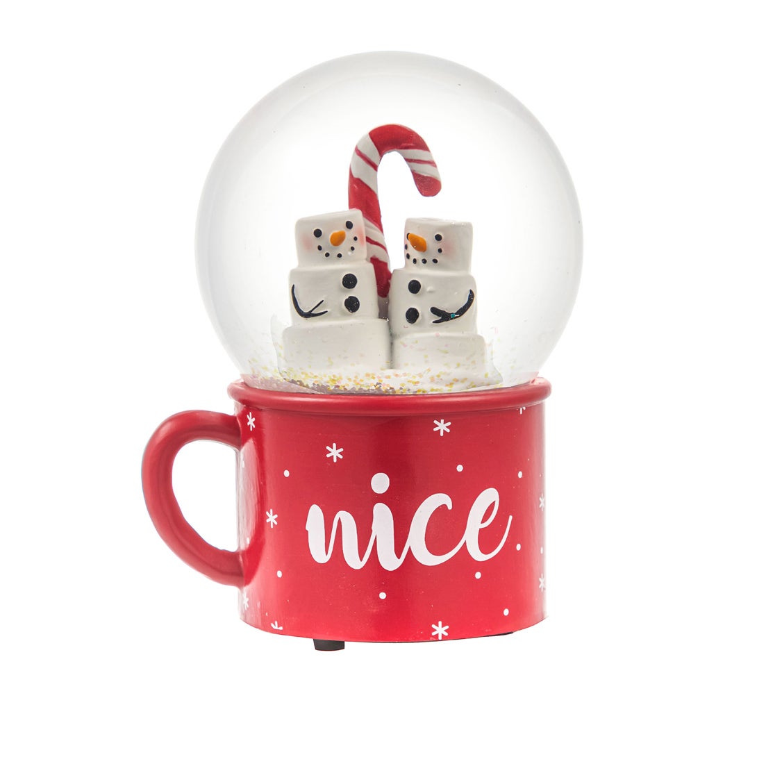 6" Resin Marshmallow Snowman Waterglobe with "Nice" Mug Base