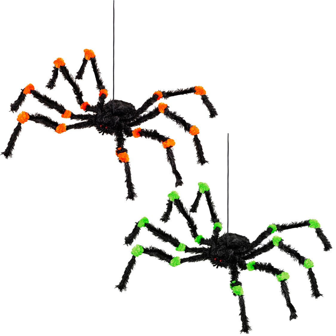 Spider Hanging décor, Orange & Green, Set of 2