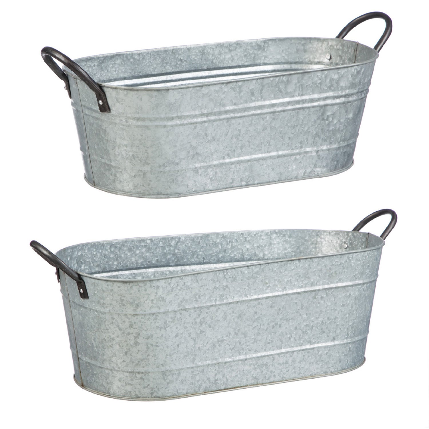 Galvanized Metal Planter Containers, Set of 2