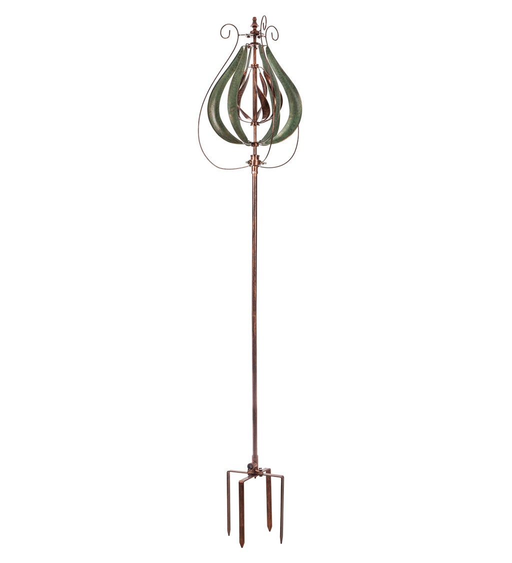 87.5"H Misting Wind Spinner, Copper and Verdigris Tulip