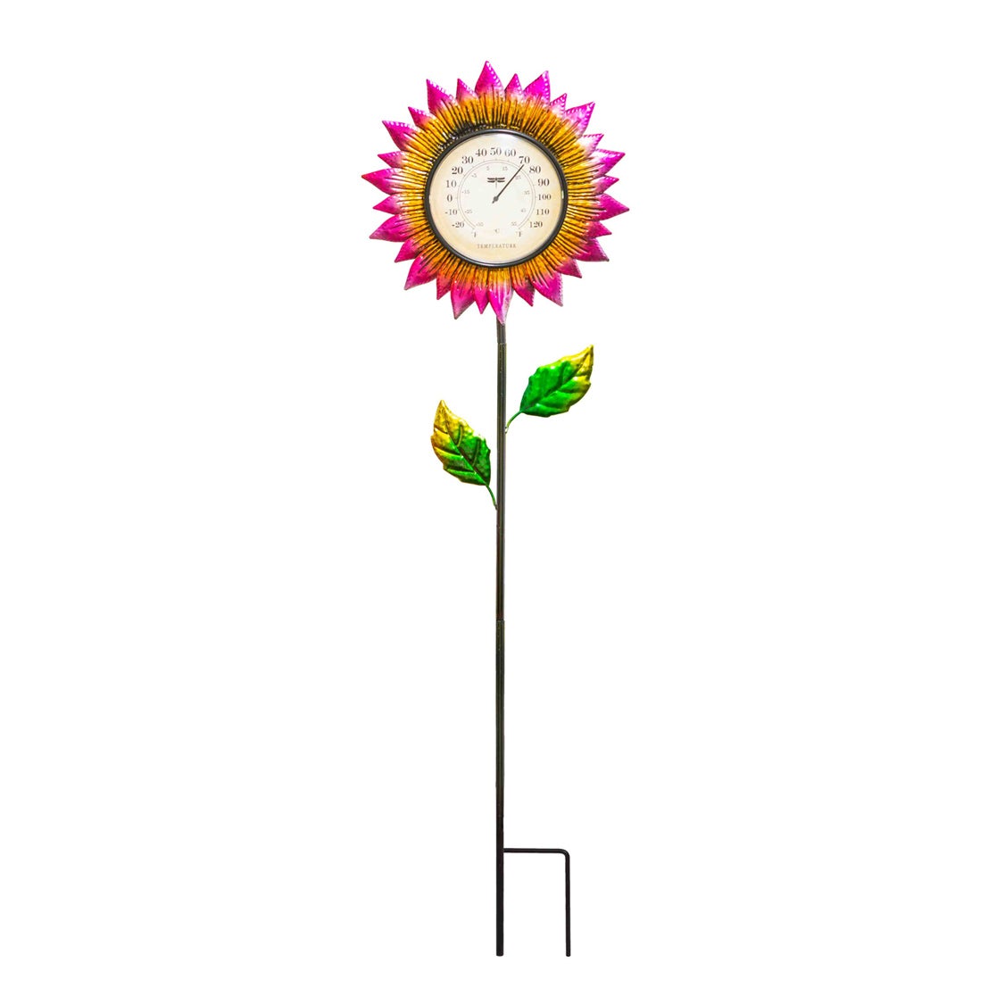 Pink Petals Garden Stake Outdoor Thermometer