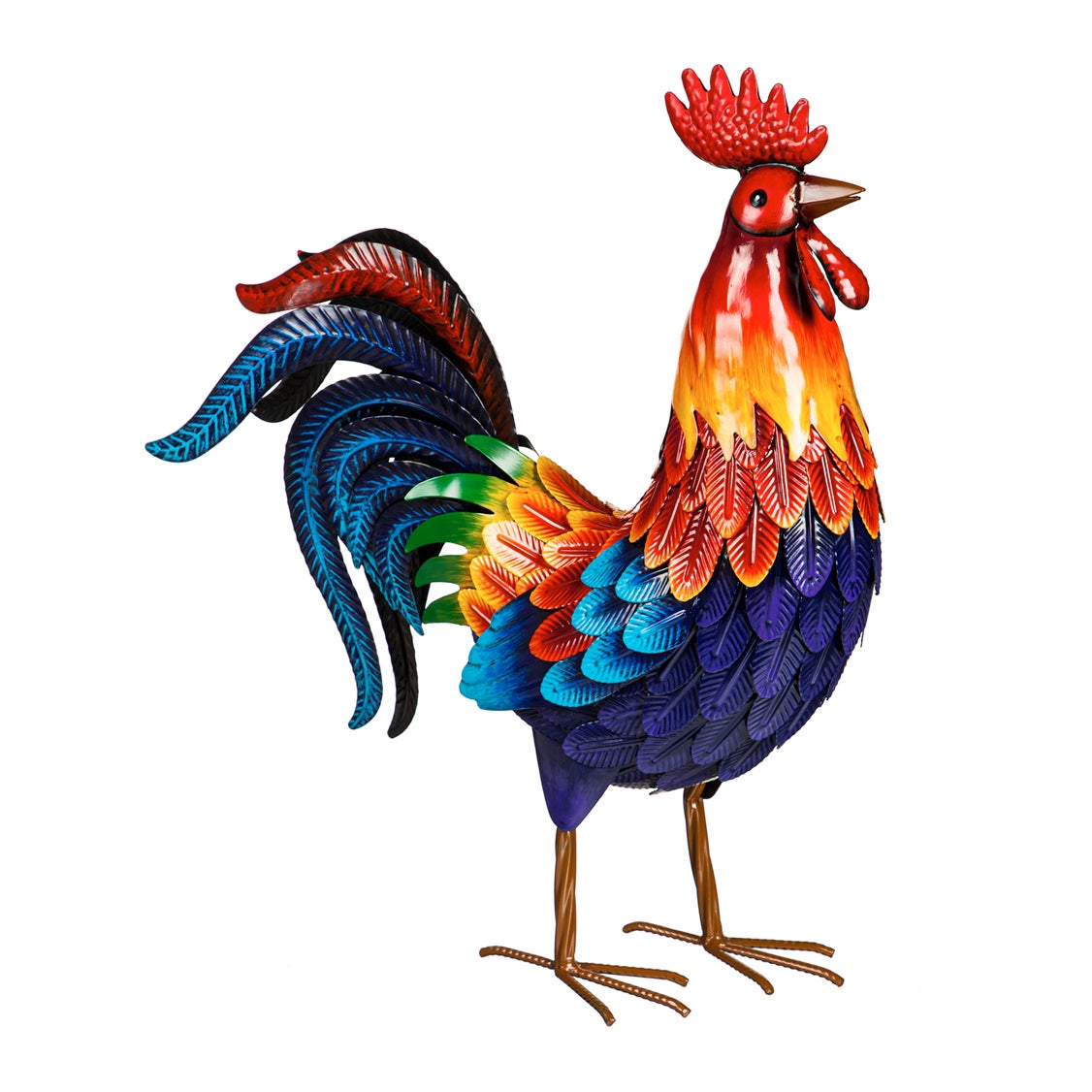 Colorful Rooster Metal Garden Statue
