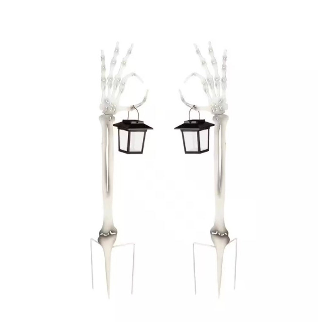 29"H Skeleton Hand Garden Stake with Solar Flickering Light Lantern, Set of 2
