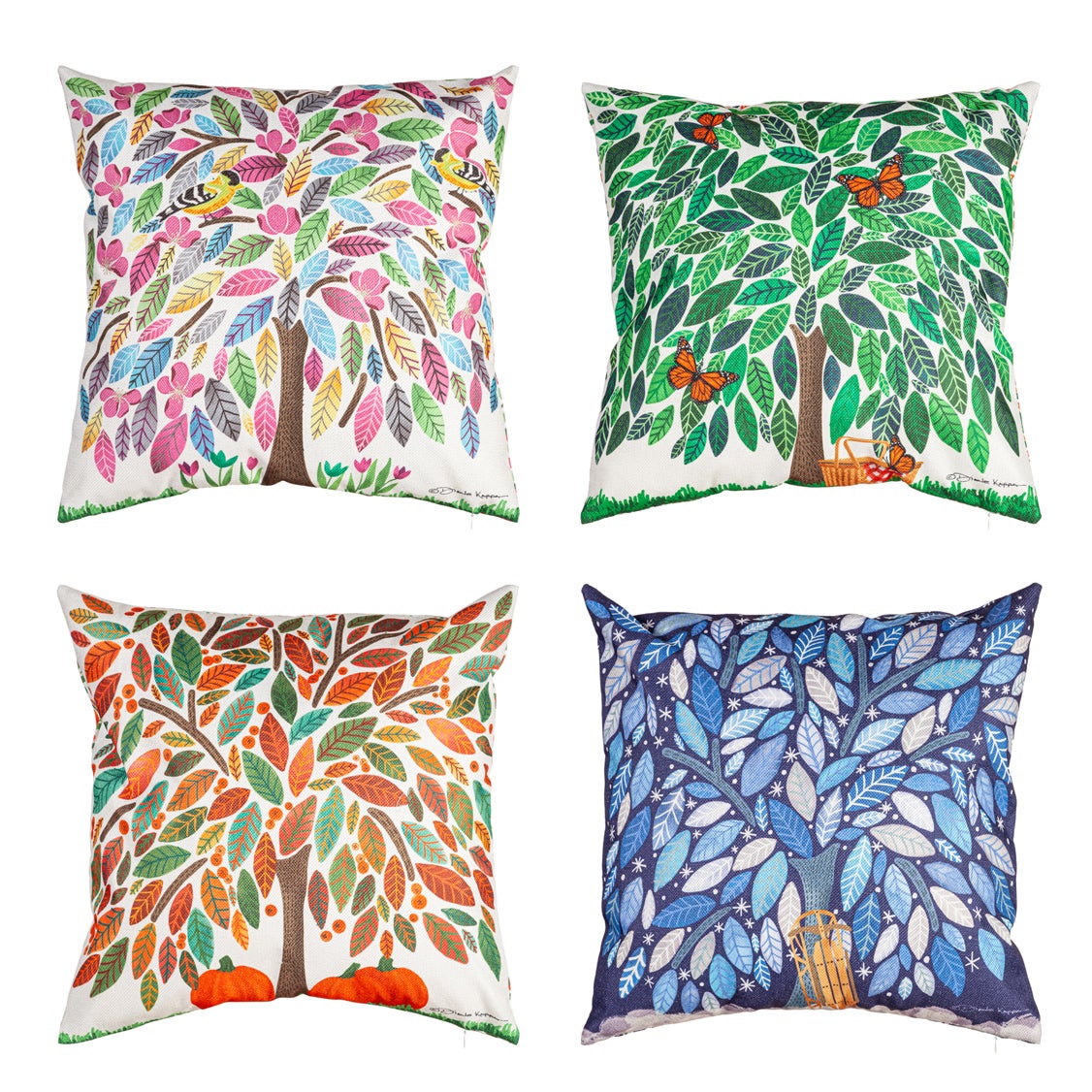 4 Season Trees Interchangeable Pillow Covers, Set of 4, 18"H