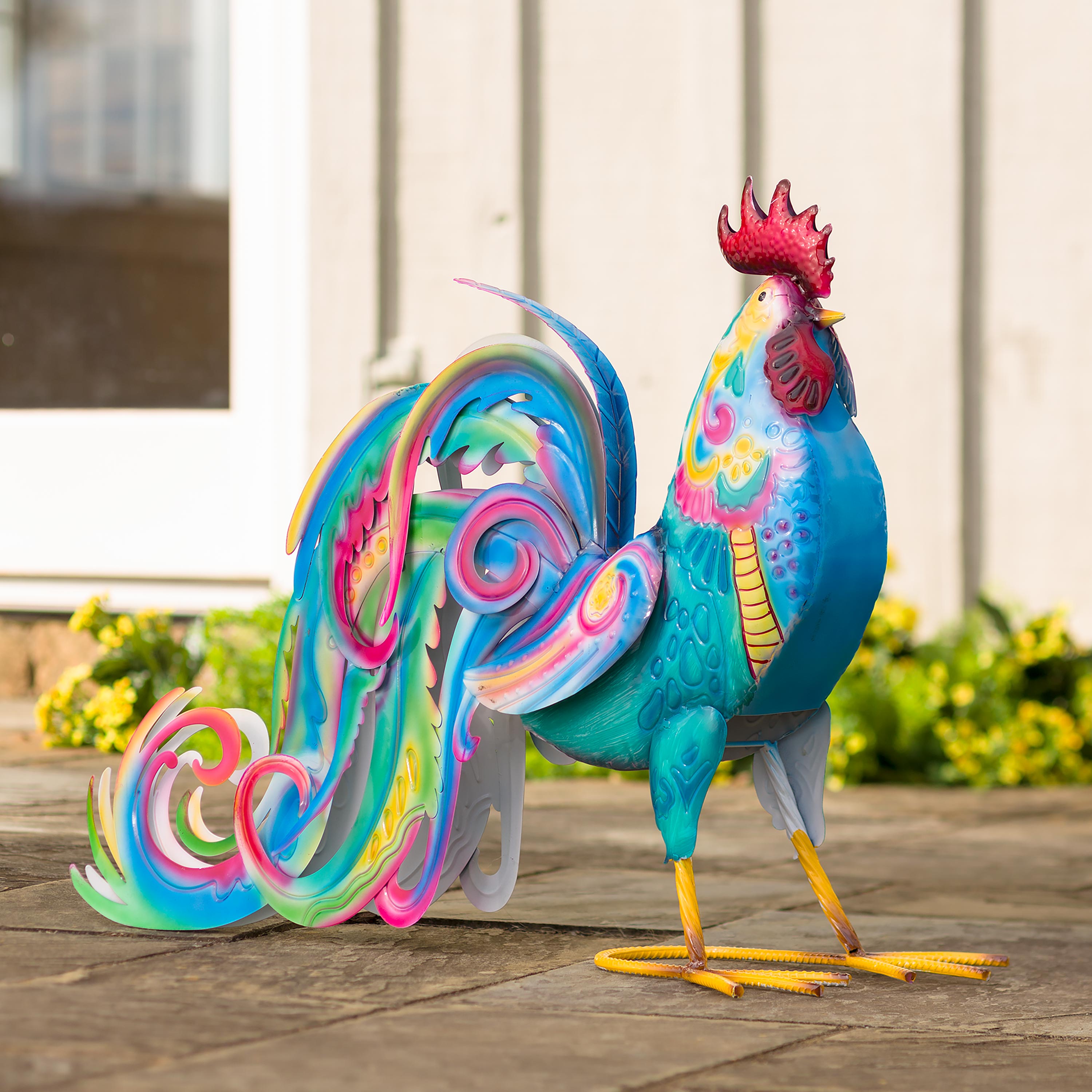 Colorful Metal Rooster Accent