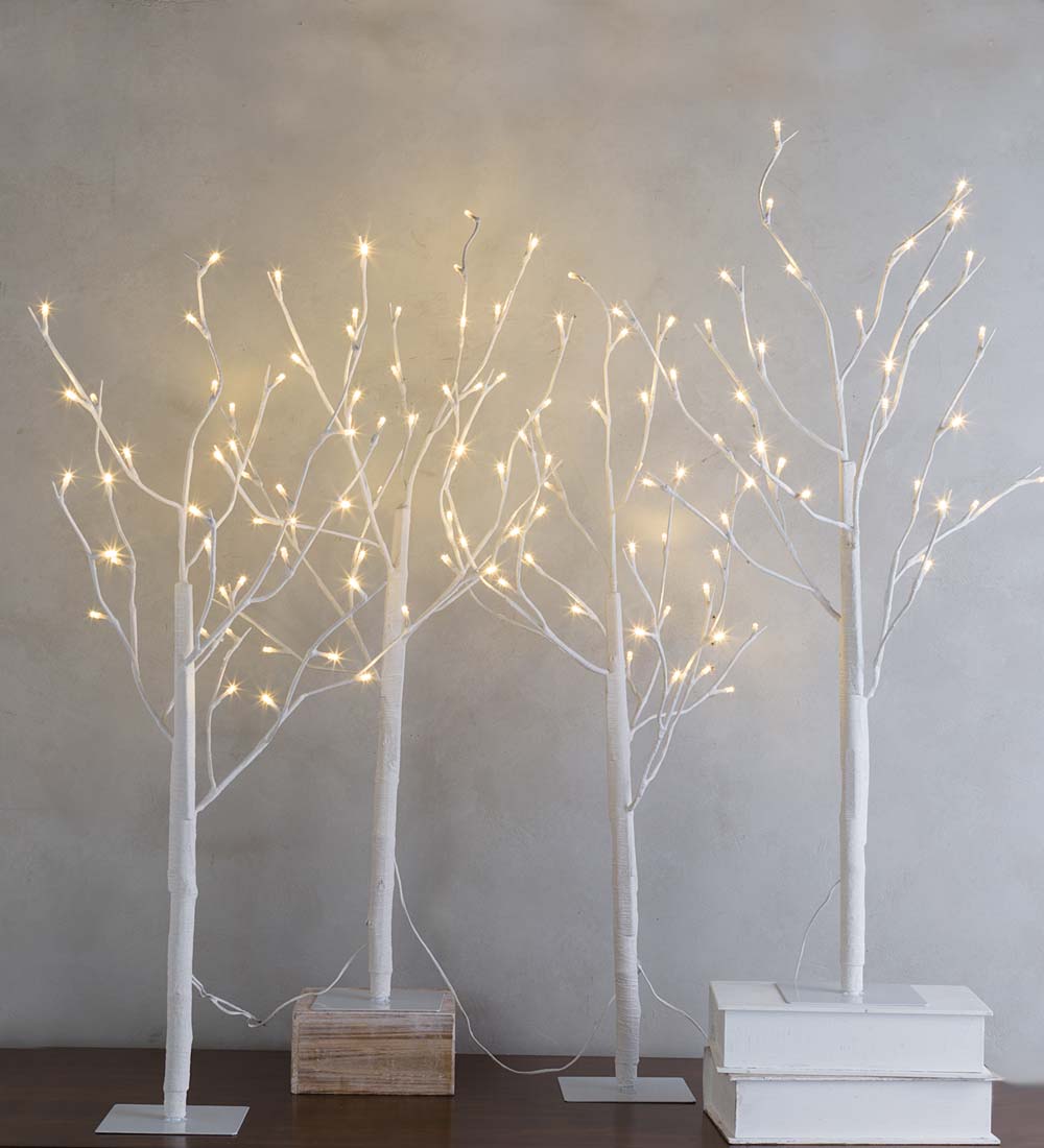 3 Ft. PreLit Indoor / Outdoor Birch Stake Twig Trees, Set of 4, White