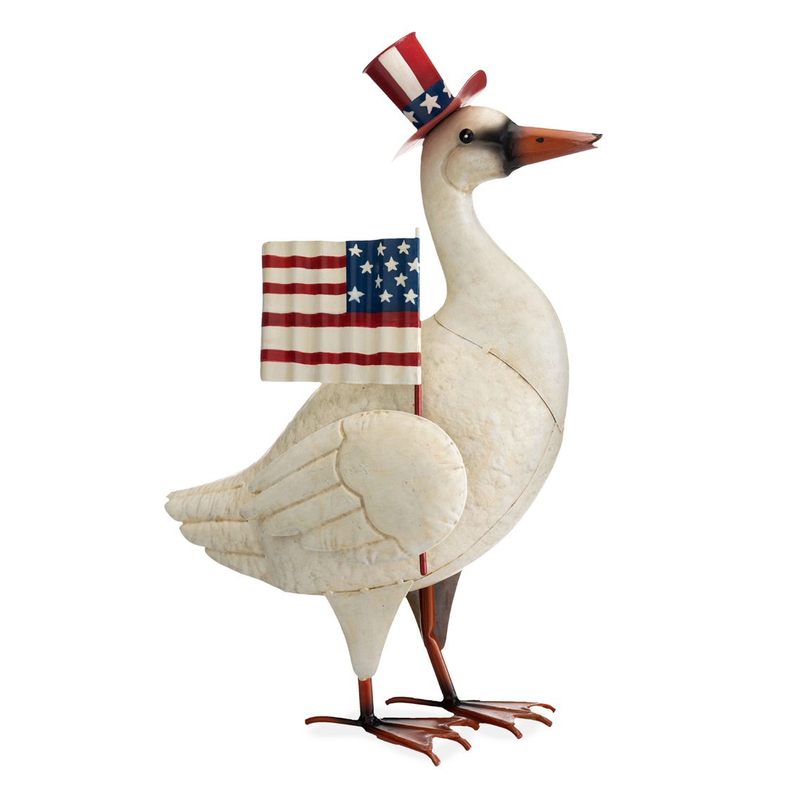 Patriotic Metal Goose With Flag