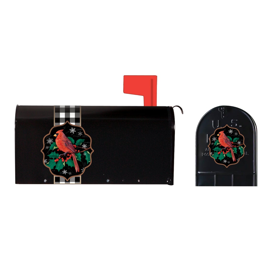 Cardinal Mailbox Saddle with Magnetic Mailbox Door Decor Set