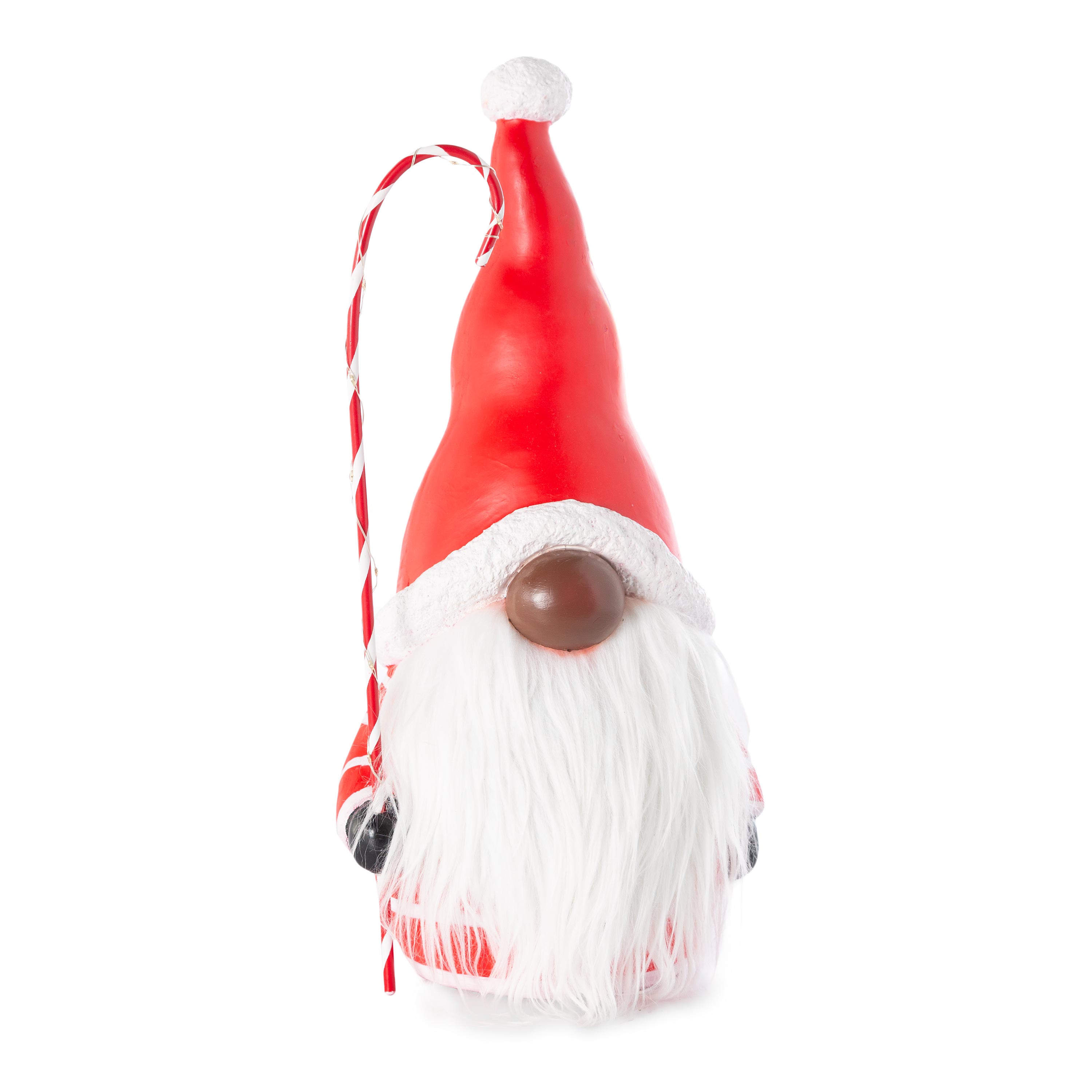 Santa Gnome with Lighted Candy Cane and Color-Changing Beard