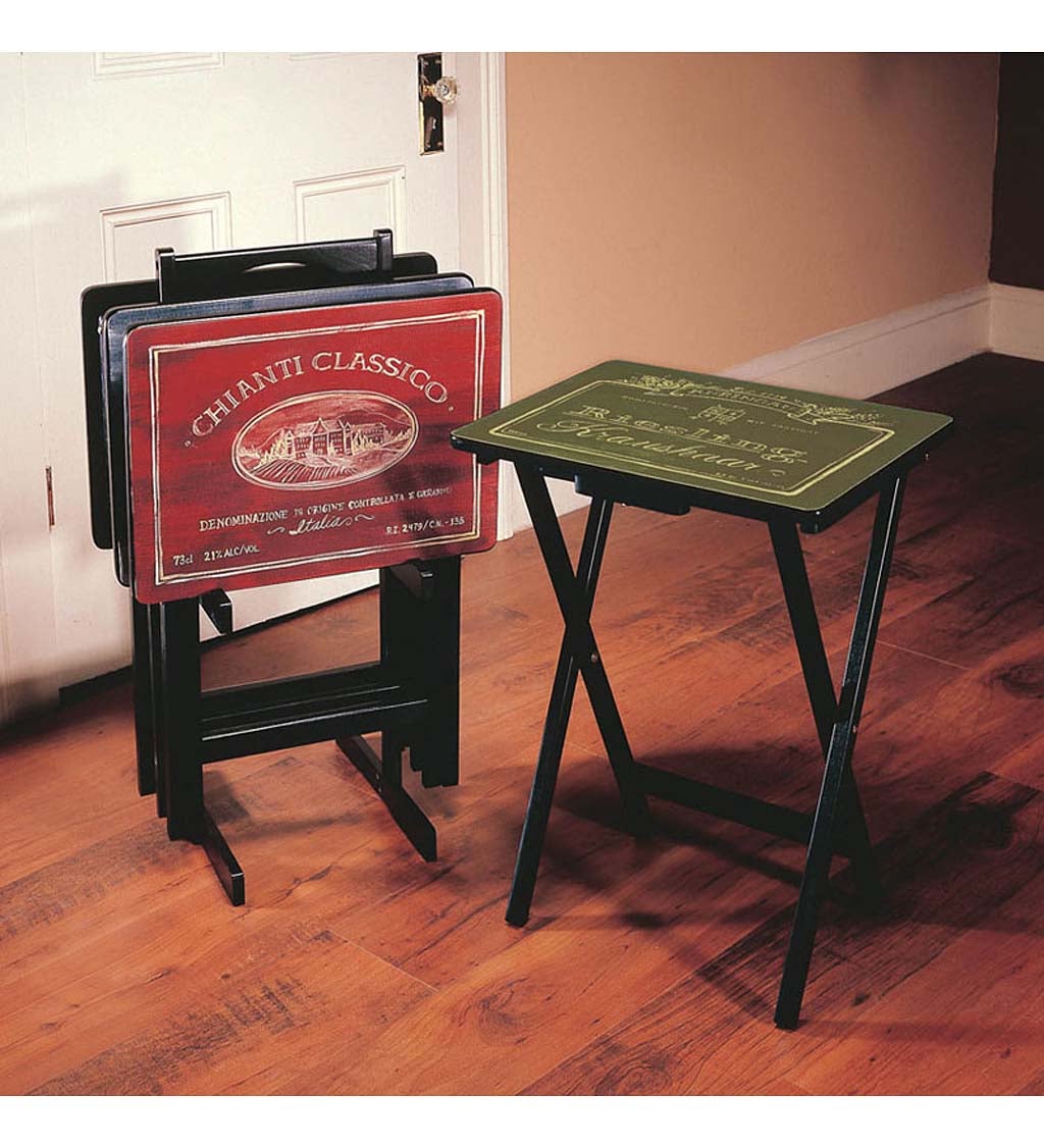 Set of 4 Wine Label TV Trays with Stand