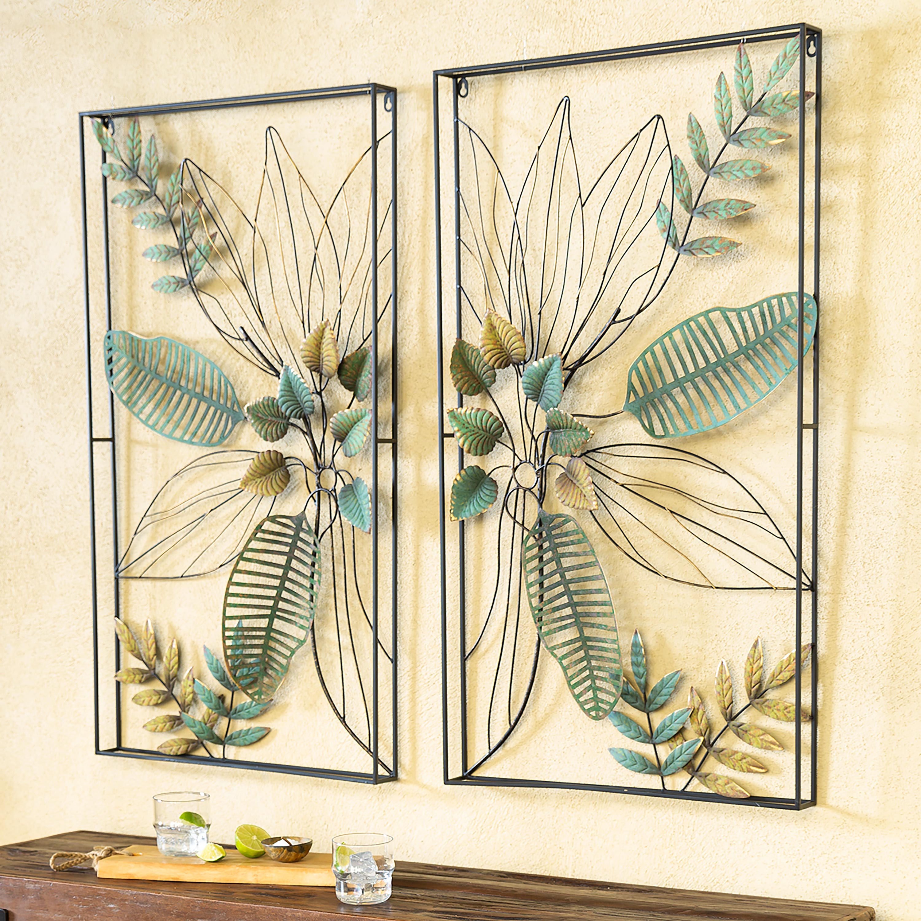 3D Metal Outdoor Botanical Fern Wall Art, Set of 2