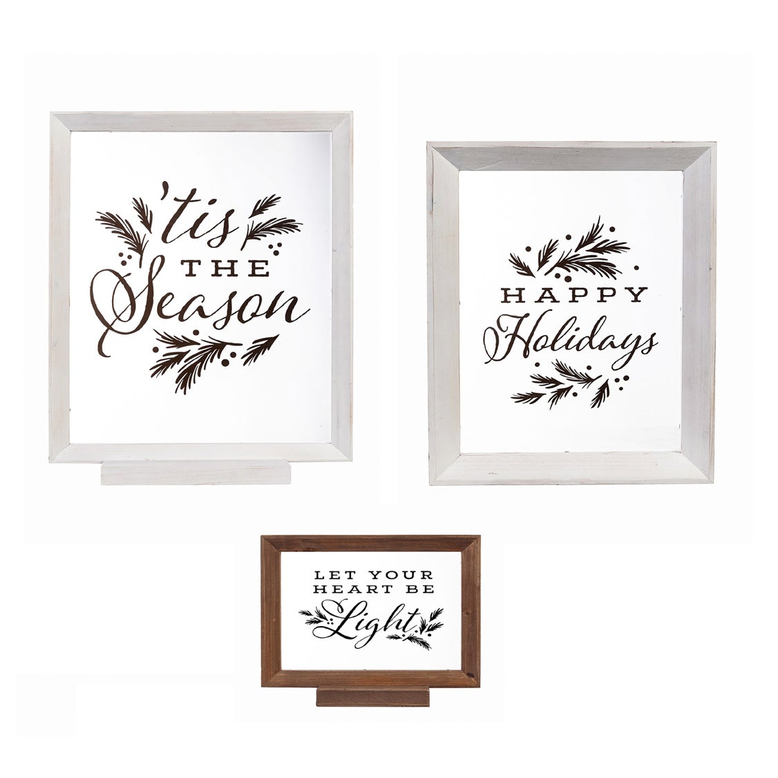 Wood Framed Decor, Set of 3"Happy Holidays"Let Your Heart Be Light"Tis the Season"