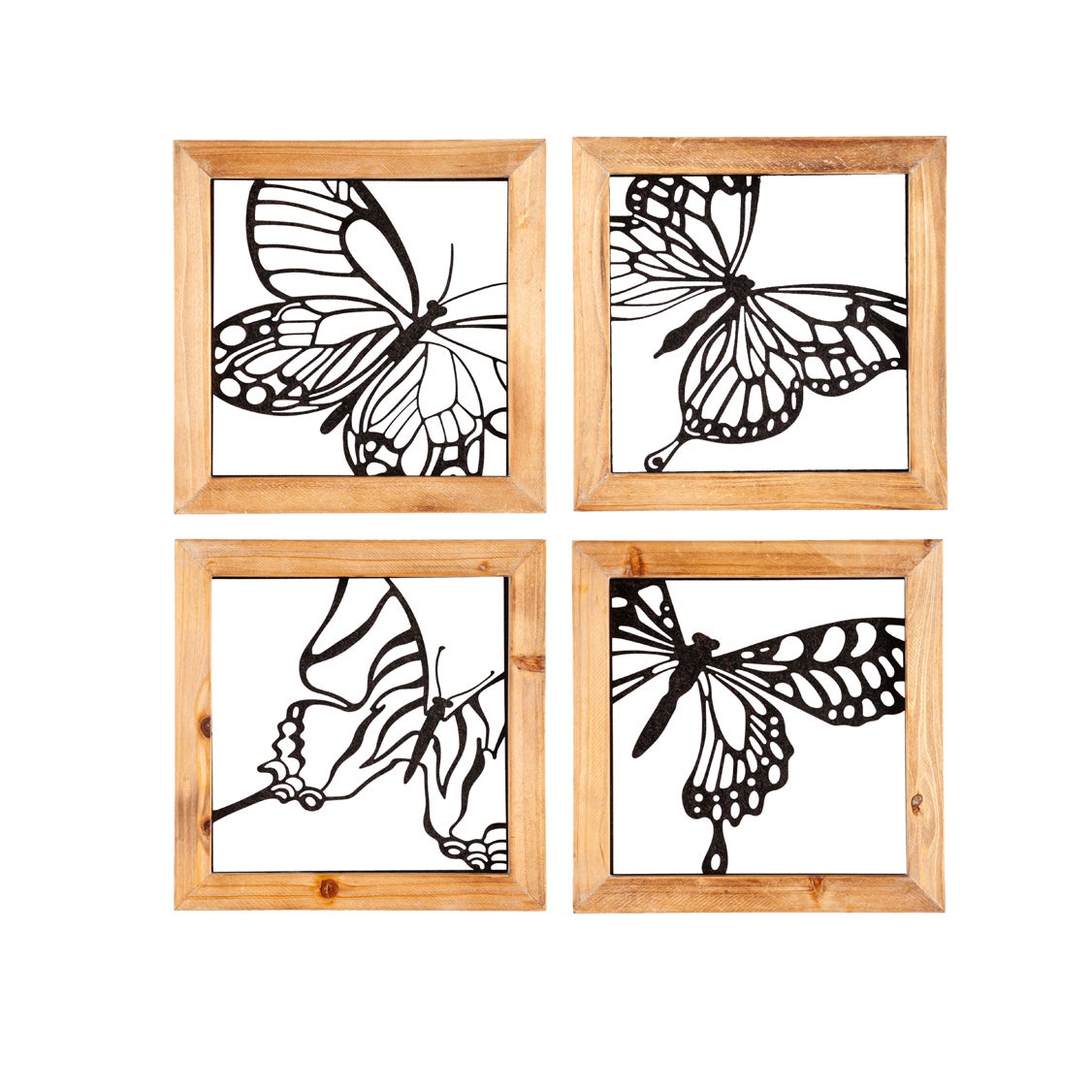 Wood Framed Metal Butterfly Wall Décor, Set of 4