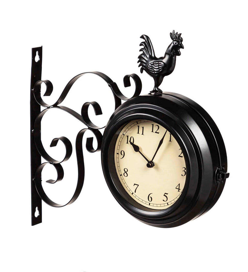 Metal Rooster Outdoor Clock