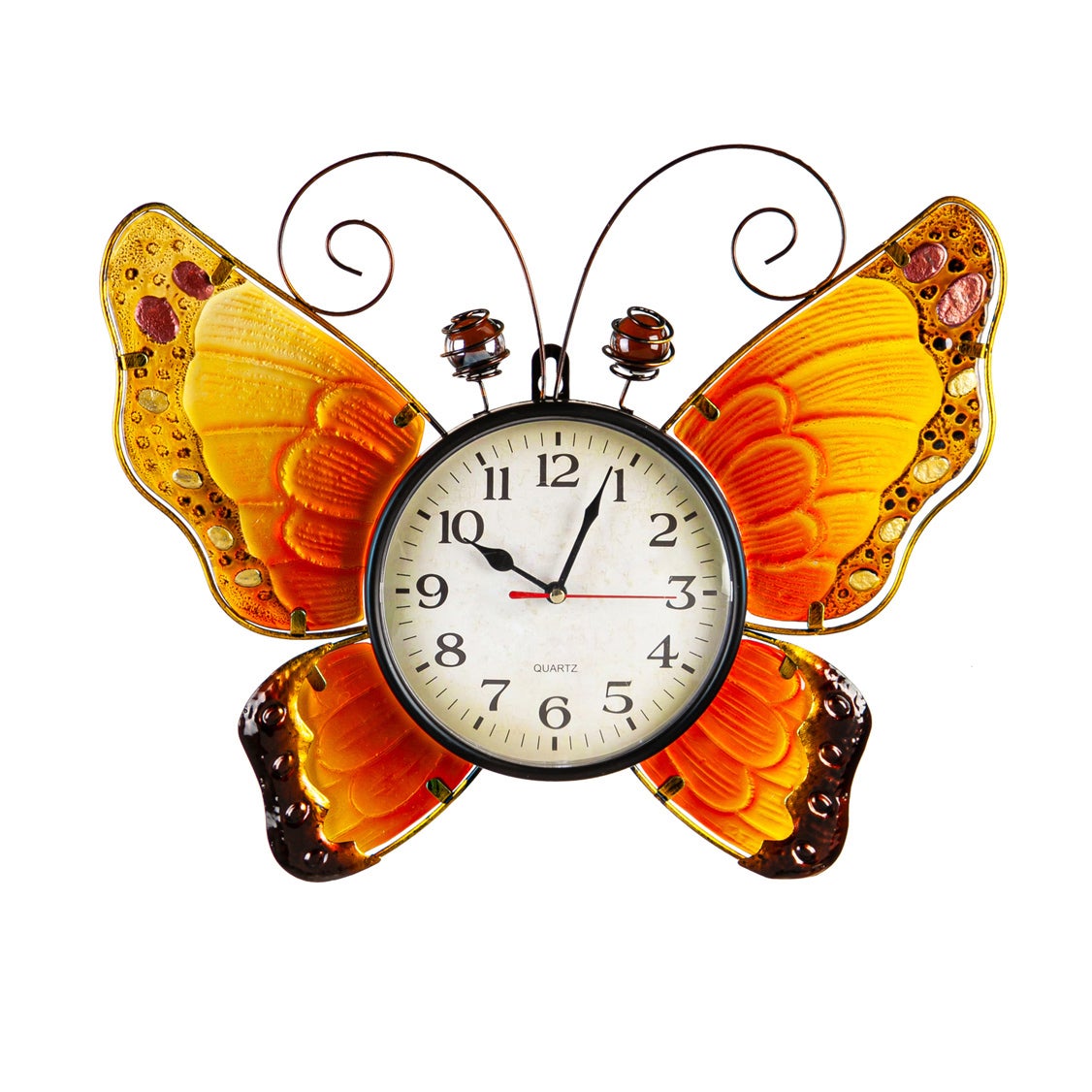 Metal and Glass Shaped Wall Clock, Butterfly