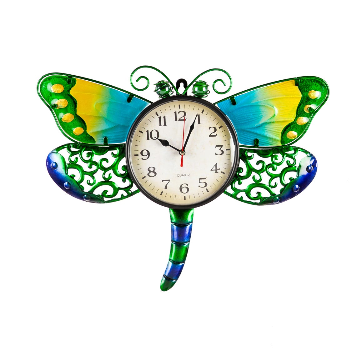 Metal and Glass Shaped Wall Clock, Dragonfly