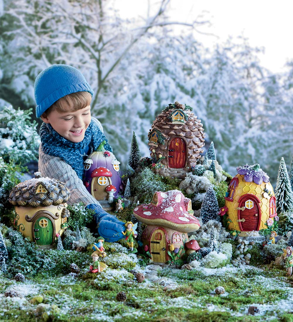 Miniature Fairy Garden Village: Set of 5 Fairy Houses & 10 Fairies