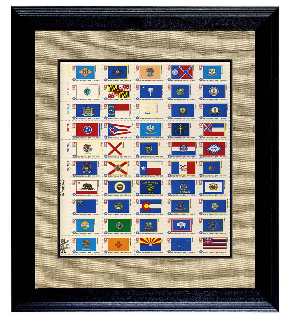 Framed U.S. State Flag Stamp Sheet