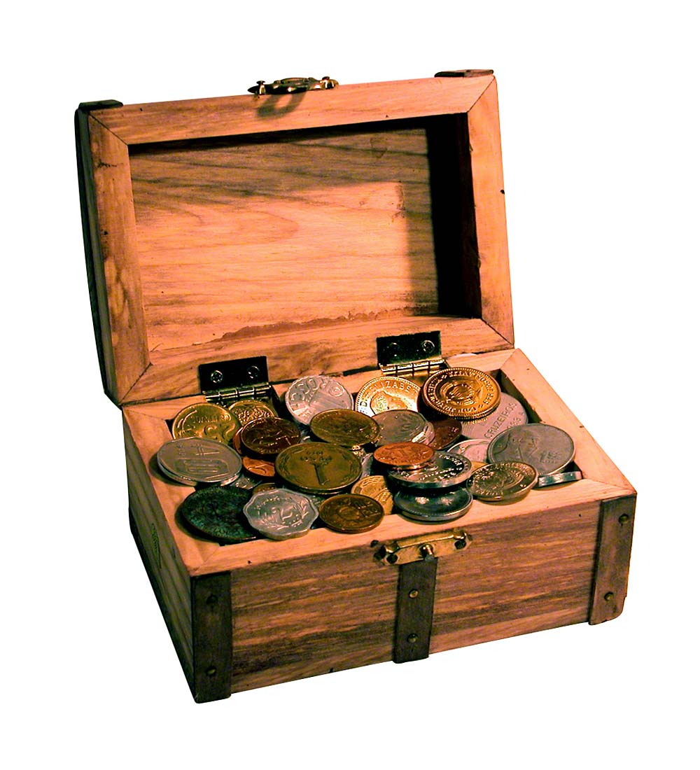 Treasure Chest of 50 Coins from Around the World