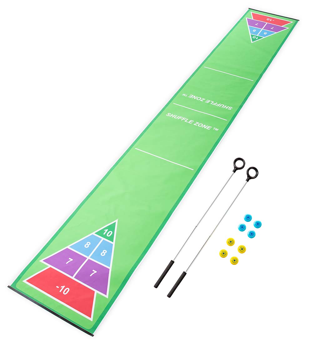 Shuffle Zone Shuffleboard Family Game with Oxford Mat and Rolling Pucks