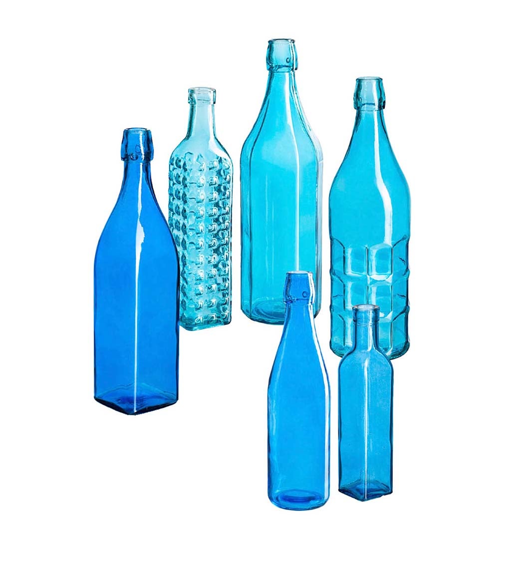 Garden Brilliant Blue Glass Bottles, Set of 6