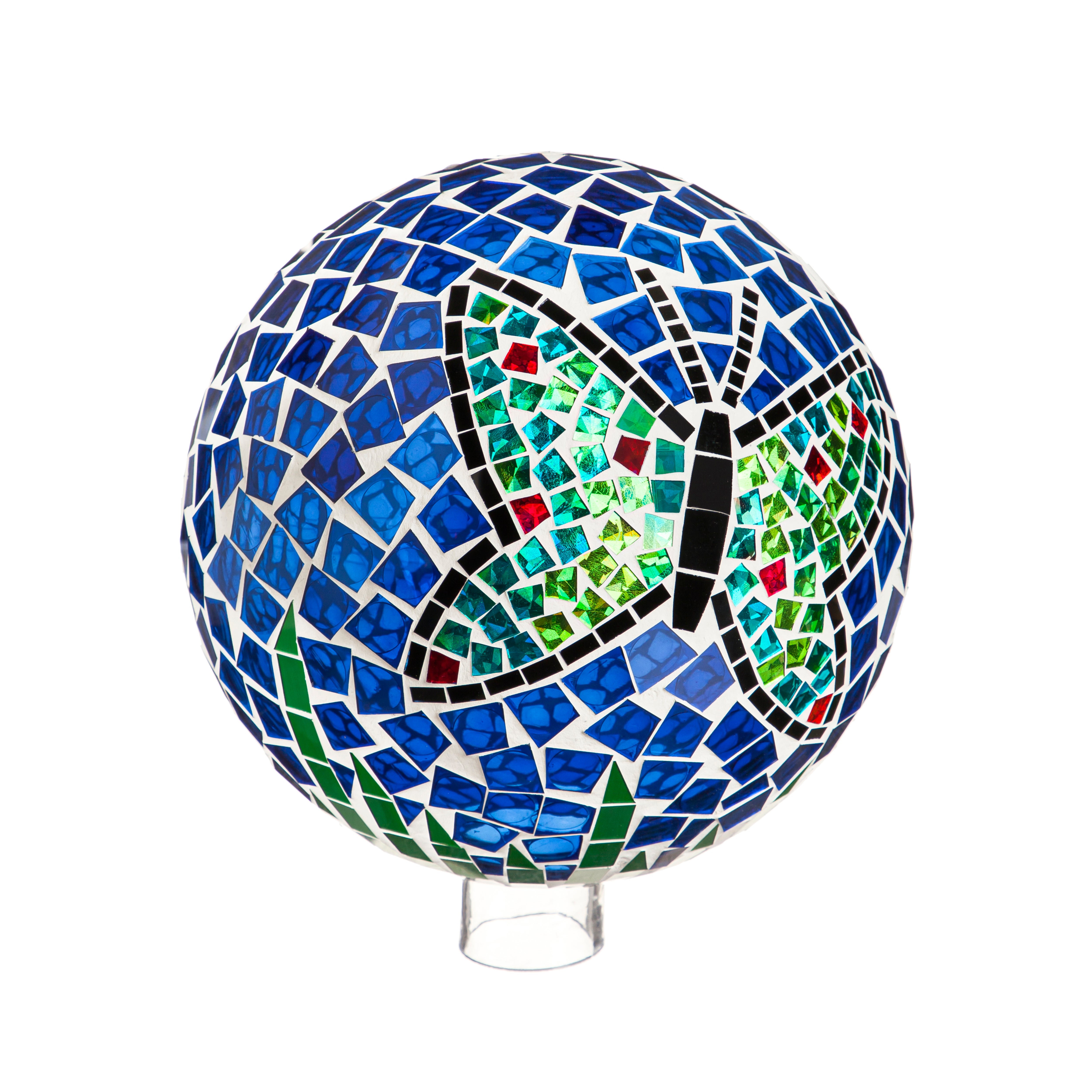 10" Mosaic Glass Gazing Ball, Teal Butterfly