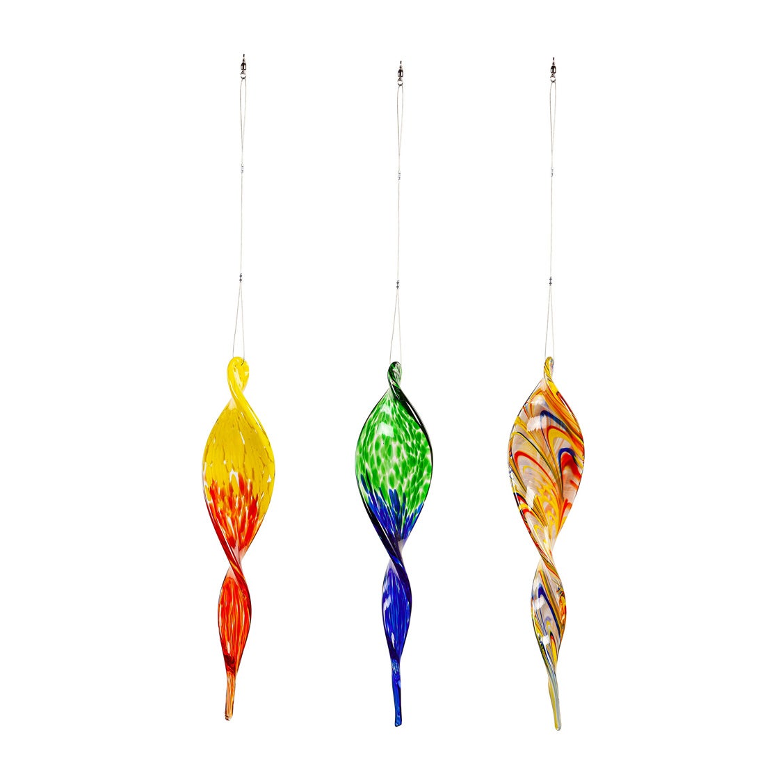 Multi-Color Hanging Art Glass Outdoor Ornament, Set of 3