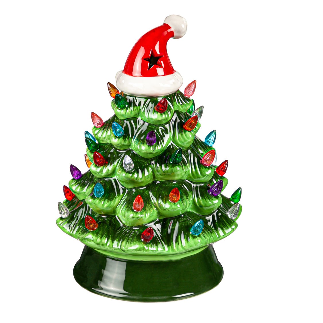 Lighted Ceramic Christmas Tree with Santa Hat