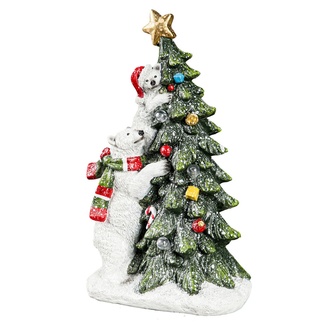Lighted Polar Bear with Christmas Tree Statue