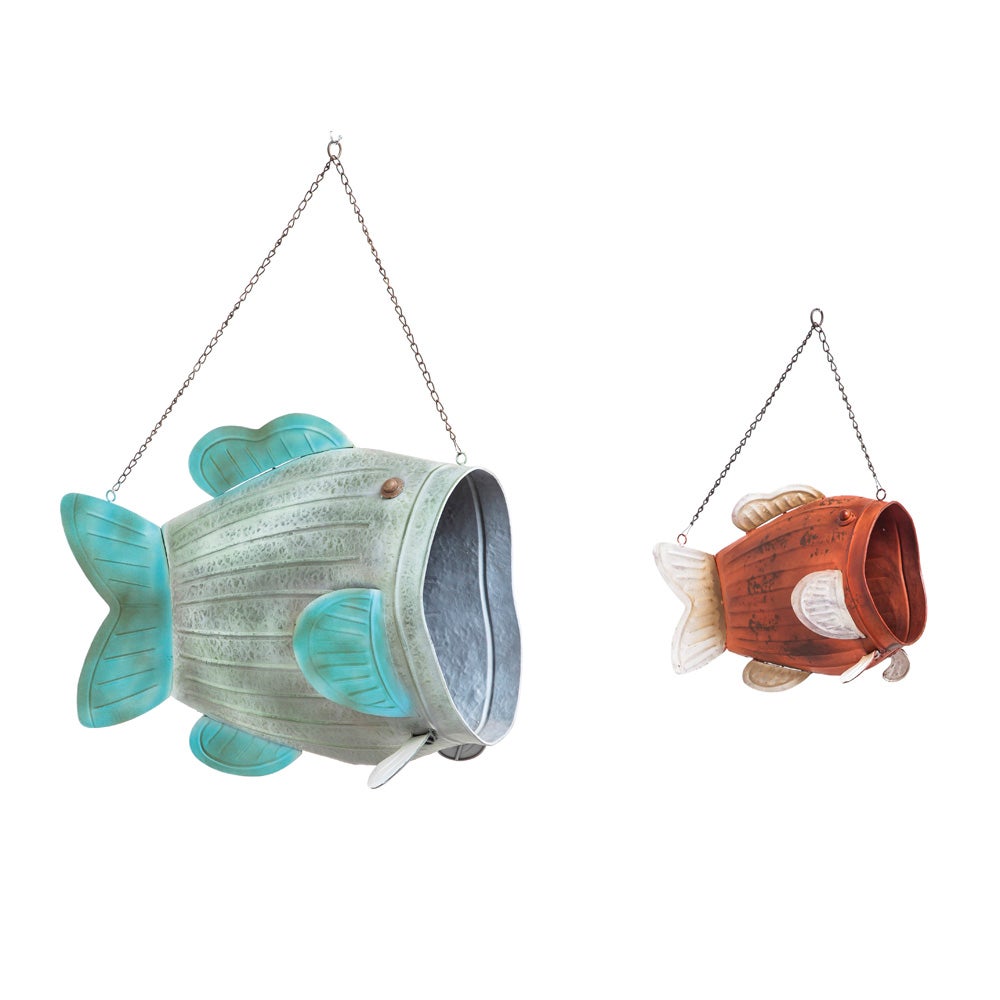 Cape Craftsmen Vintage Hanging Metal Fish Planters, Set of 2