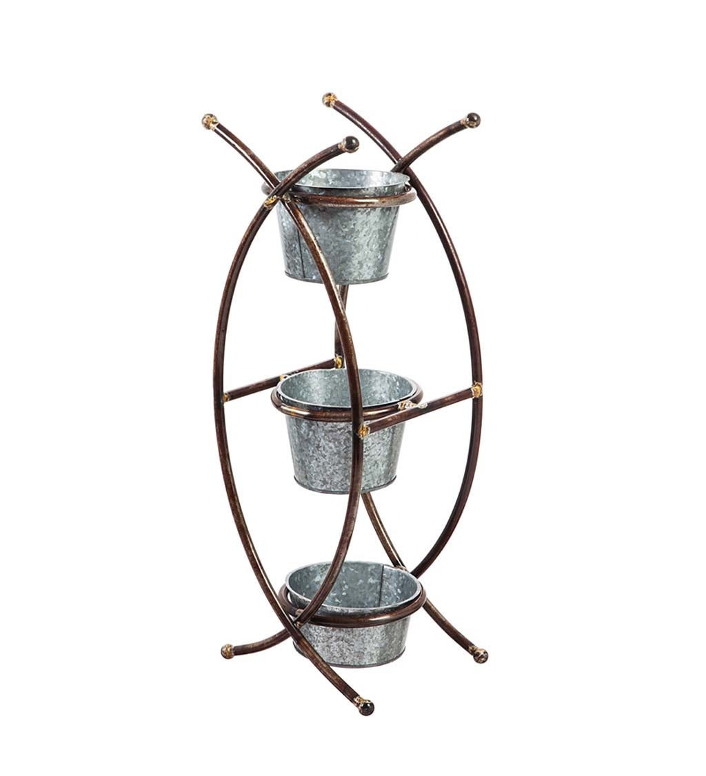 Metal 3 Pot Planter with Stand