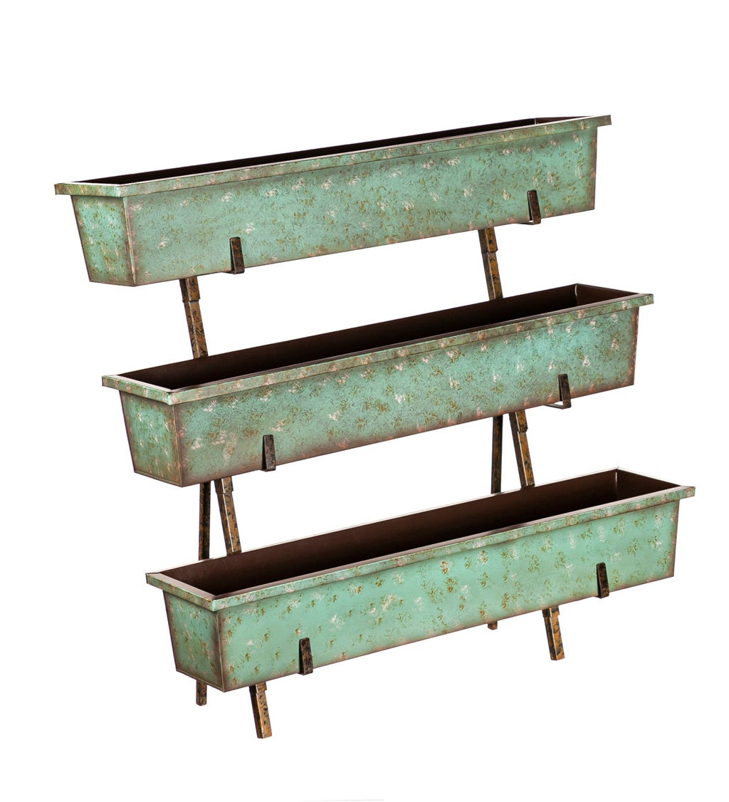 Distressed Teal Planter with Distressed Copper Rack