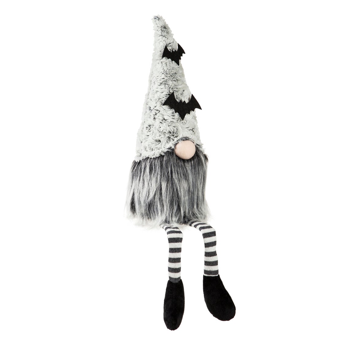 23" Fabric Sitting Gnome with Bat Hat and Striped Socks Table Décor
