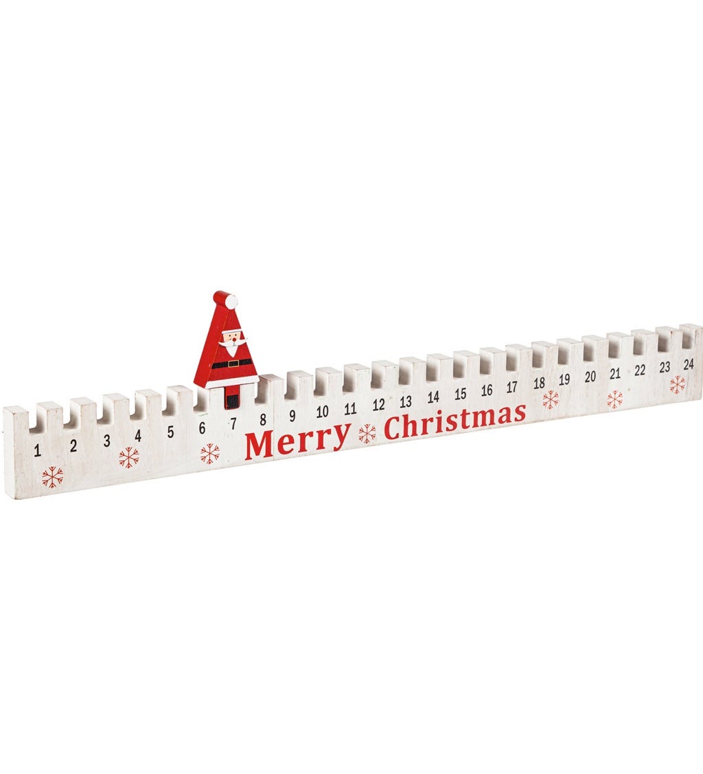 Wood Advent Calendar Table Decor with Moveable Santa