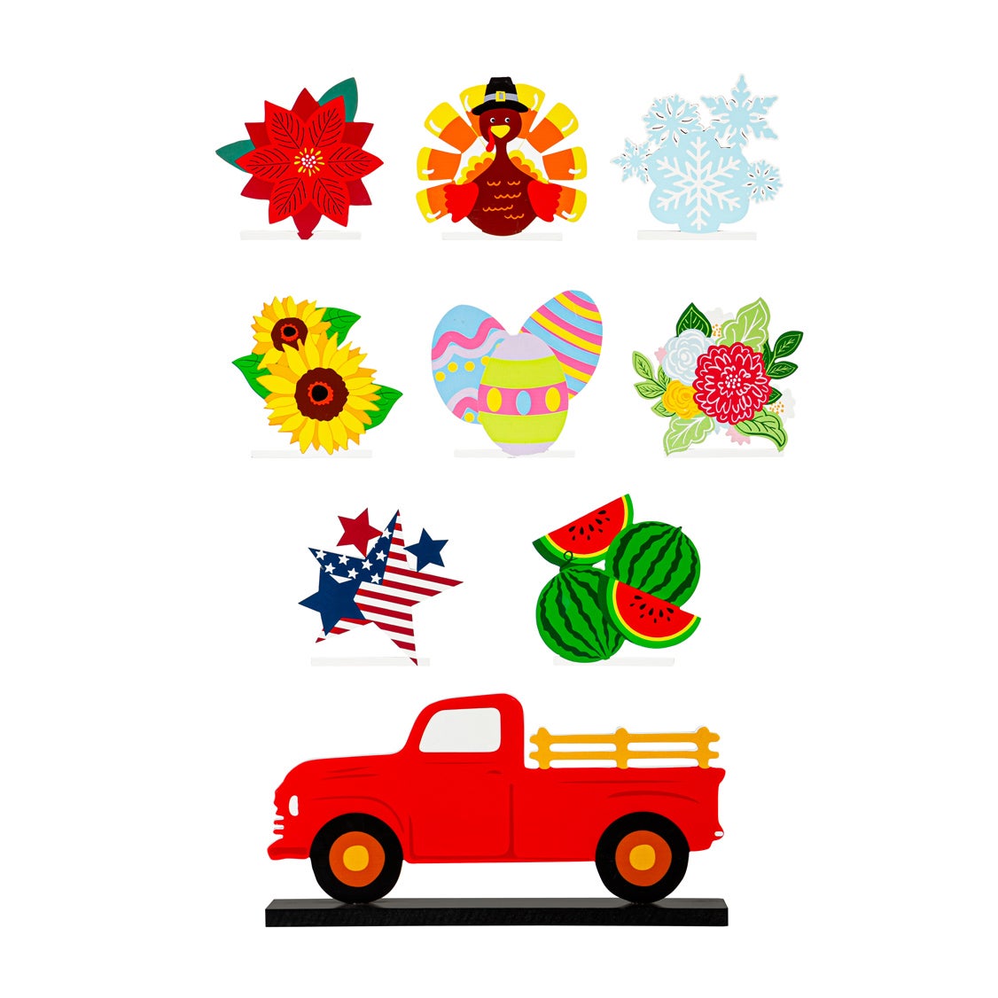 Wood Truck Table Decor with 8 Seasonal Interchangeable Icons