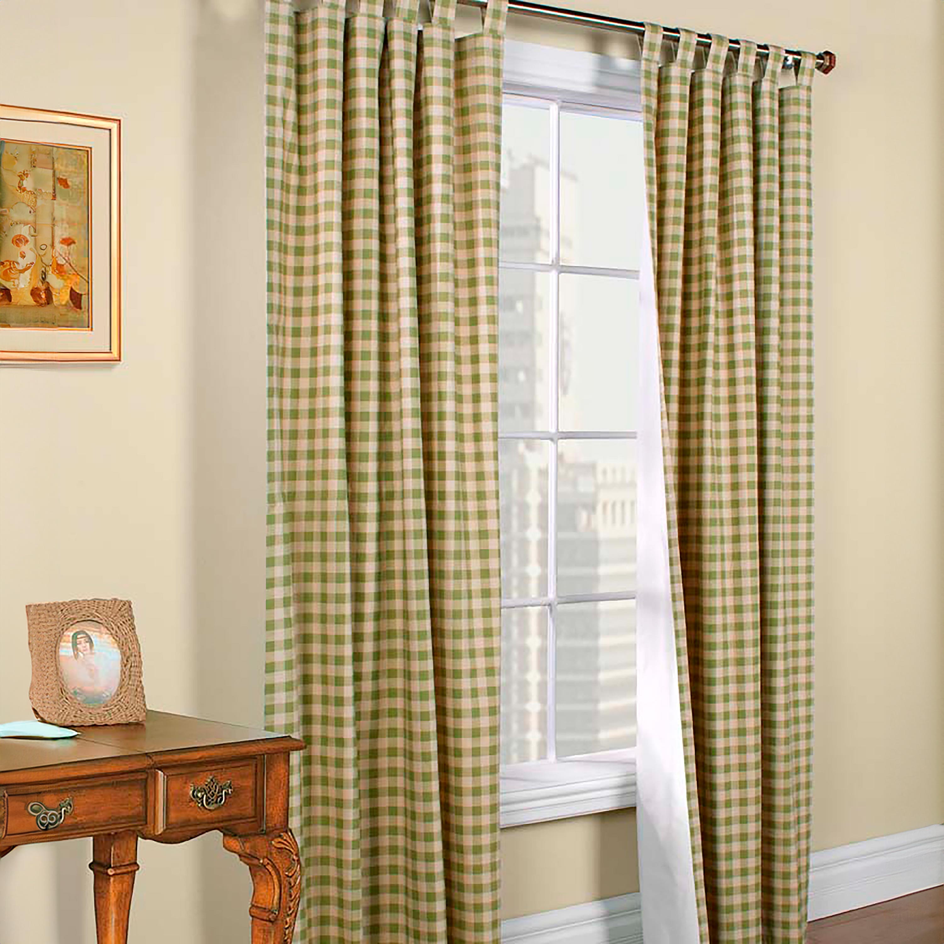 Image of 15"L x 40"W Thermalogic Check Tab-Top Valance Curtain, in Sage