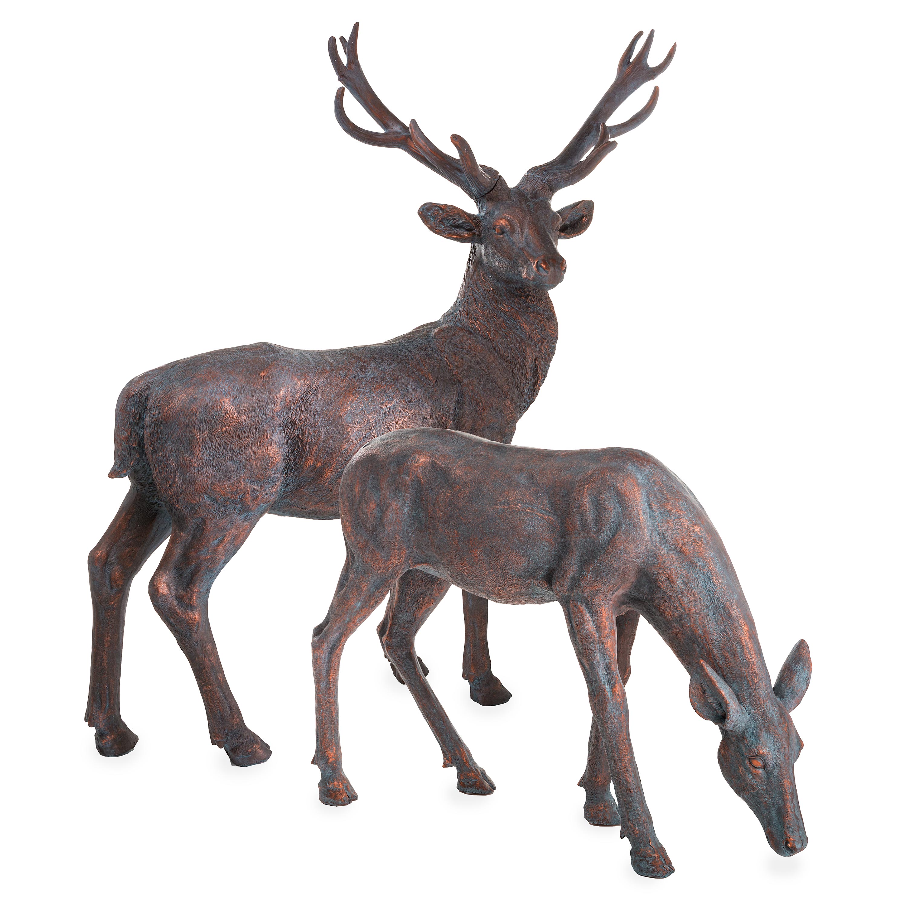 Lifelike Buck & Doe Statuary Set / Deer Yard Decorations
