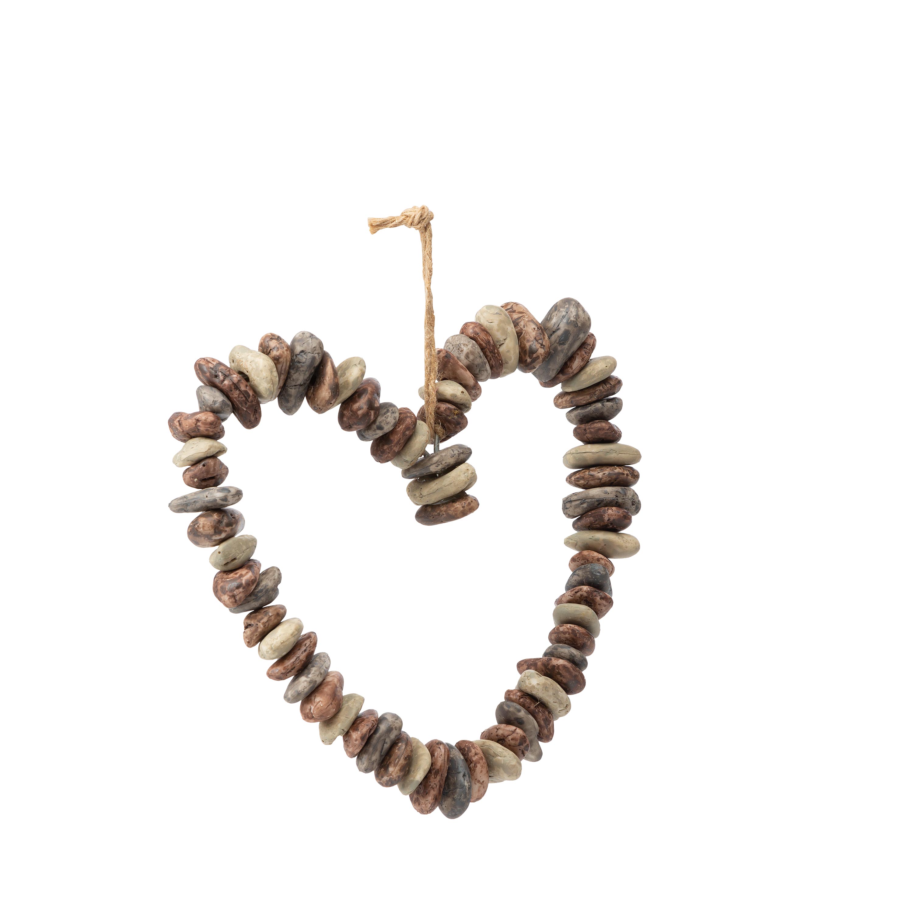 Decorative Indoor/Outdoor Heart-Shaped Wreath of Faux River Rocks