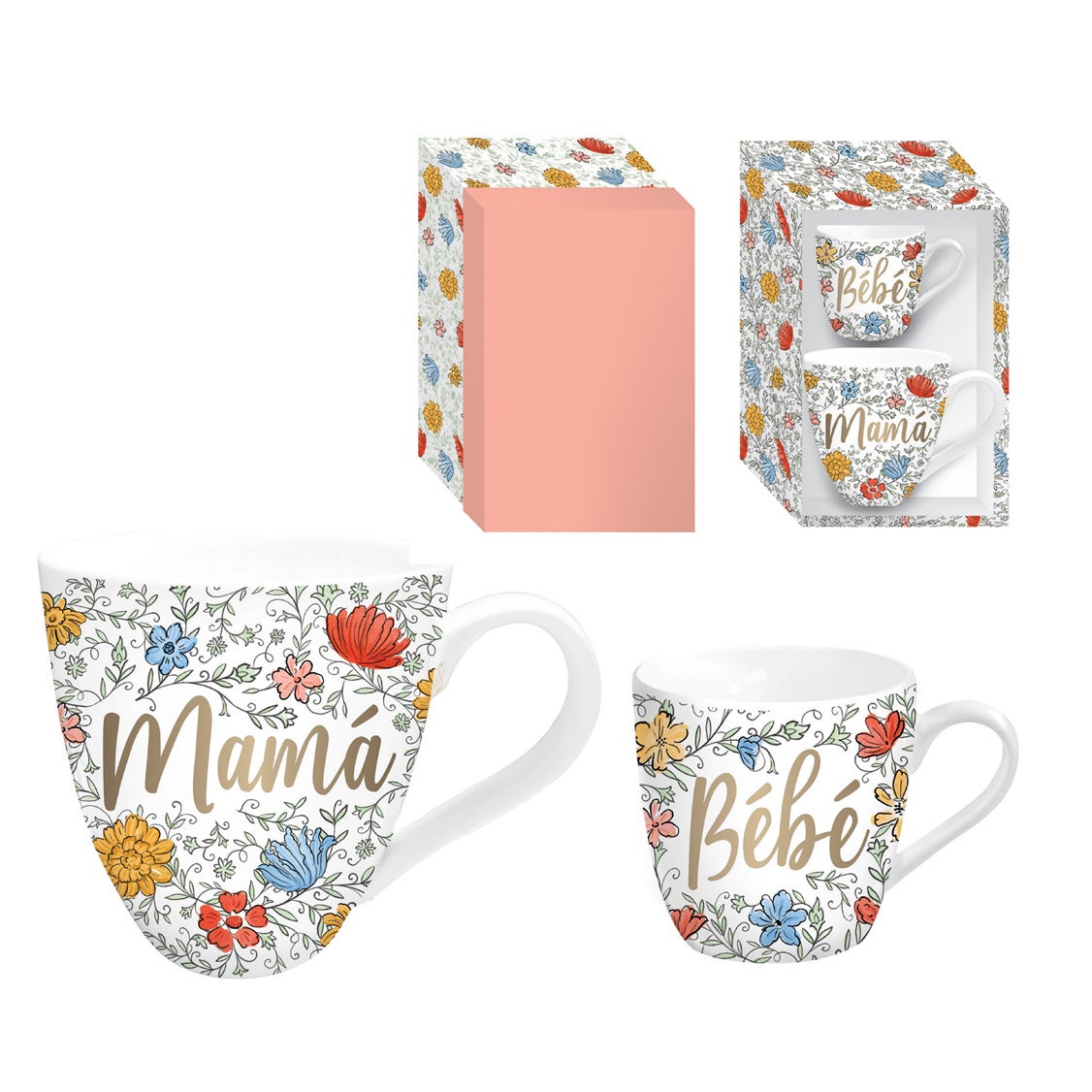 Mommy and Me Ceramic Cup Gift Set, 17 oz. and 7 oz., Mama / Bebe