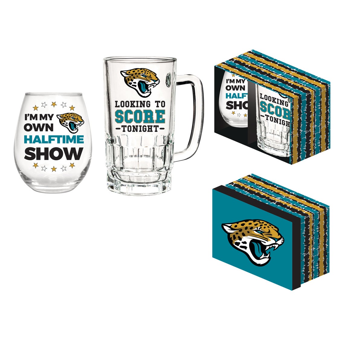 Jacksonville Jaguars, Stemless 17OZ Wine & Beer 16 OZ Gift Set
