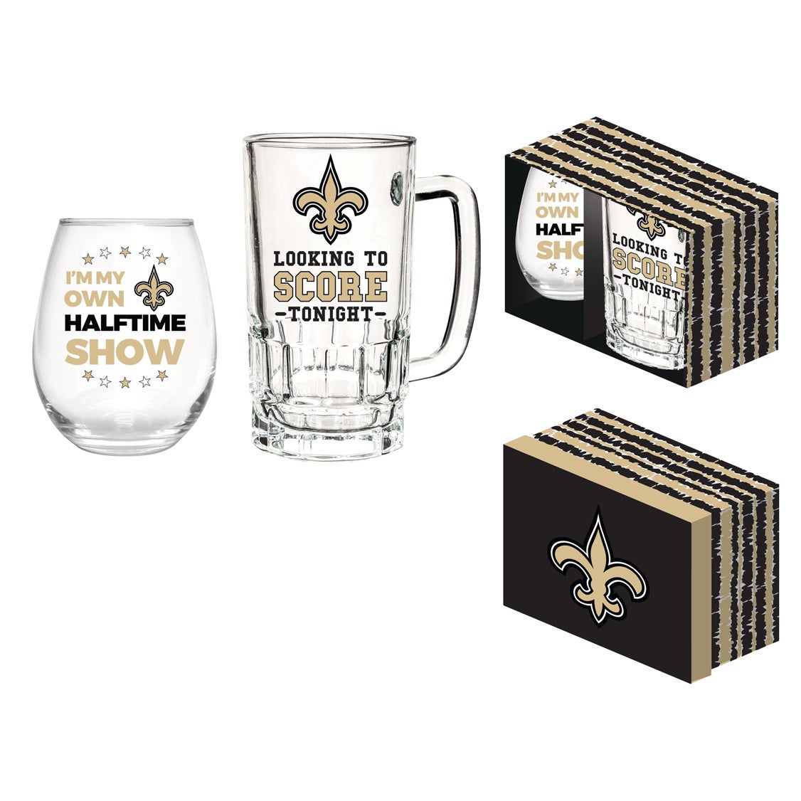 New Orleans Saints, Stemless 17OZ Wine & Beer 16 OZ Gift Set