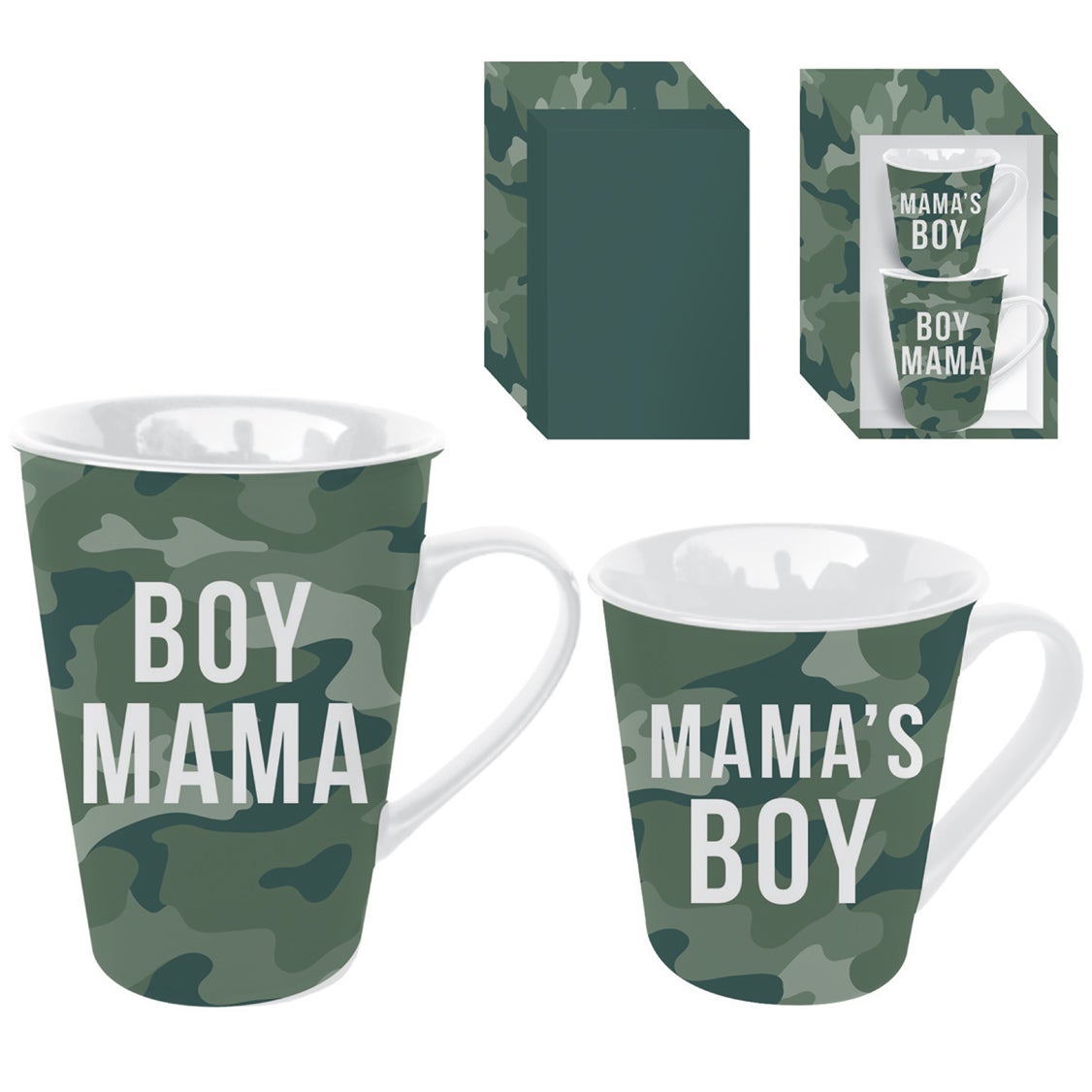 Mommy and Me Ceramic Cup Gift Set, 16 oz. and 8 oz., Boy Mama / Mama's Boy